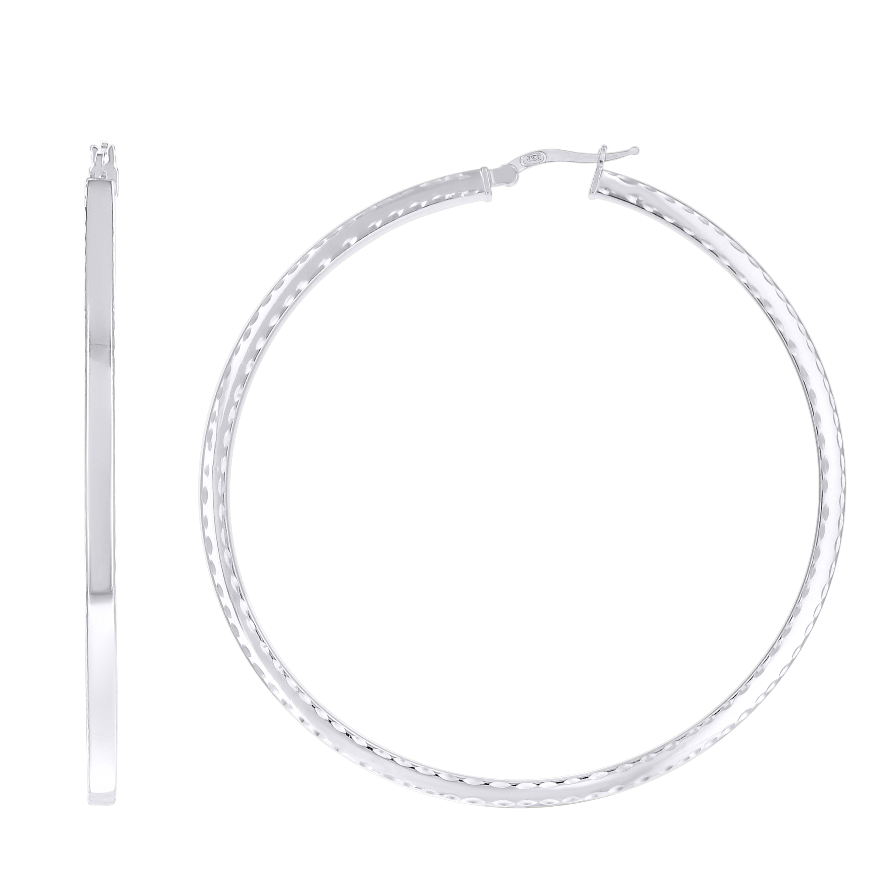 925 Sterling Silver Womens Diamond-Cut Square Tube Hoop Earrings